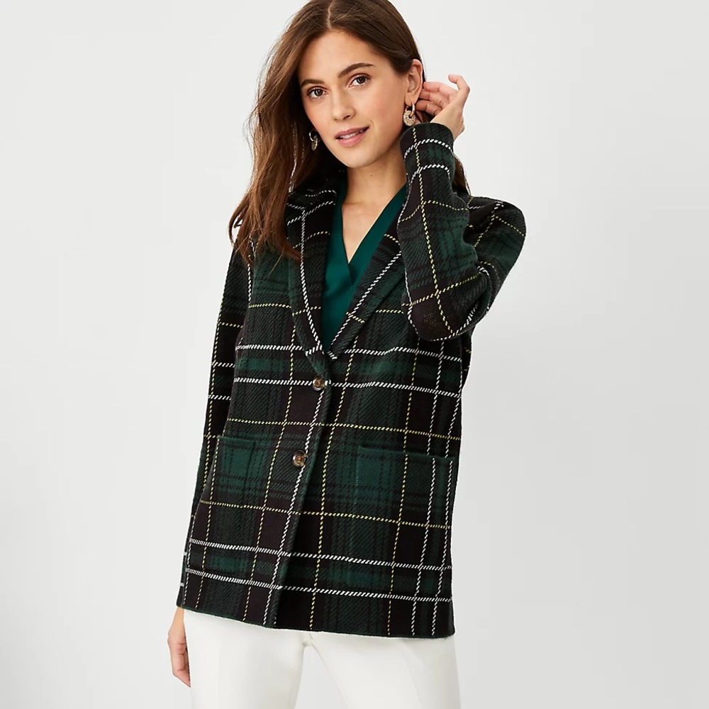 NWT Ann Taylor Plaid Sweater Blazer Sz LP